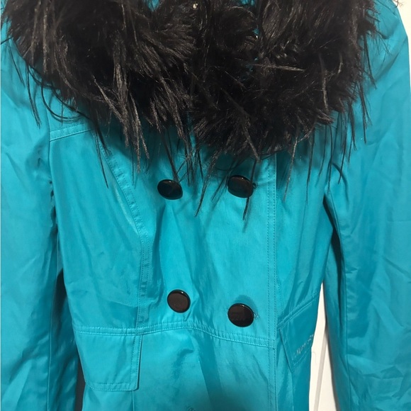 Miss Sixty Teal Utility Jacket with Black Fur Collar - Picture 3 of 12